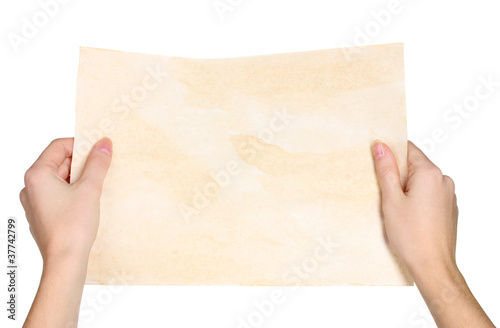 Hands and paper isolated on white © Africa Studio