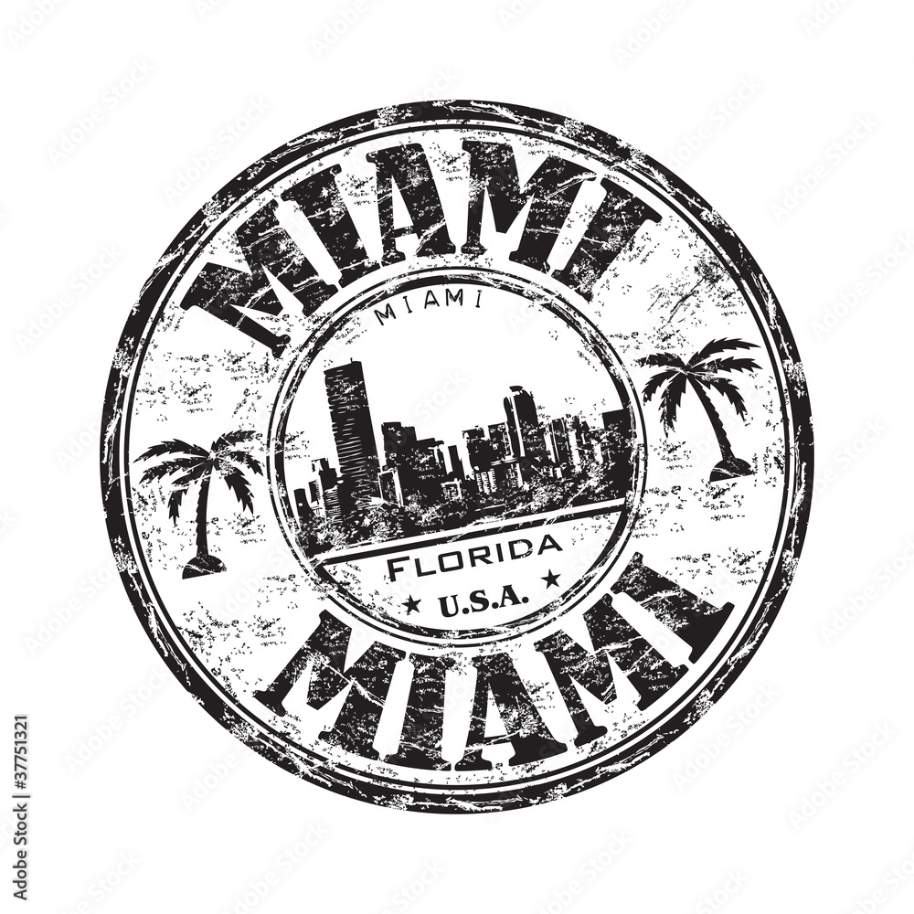 Miami grunge rubber stamp - obrazy, fototapety, plakaty 