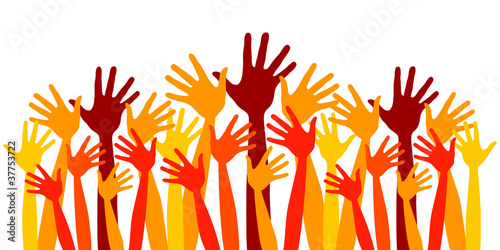 Huge crowd of happy hands vector illustration.