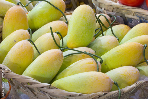 fake yellow mango in bamboo basket photo
