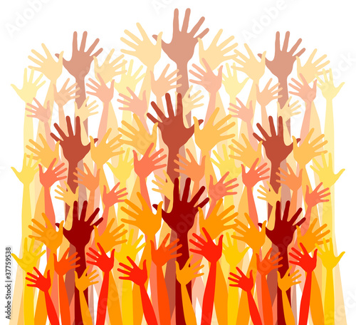 Large crowd of happy hands vector.