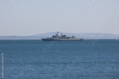 Military ship in the open sea