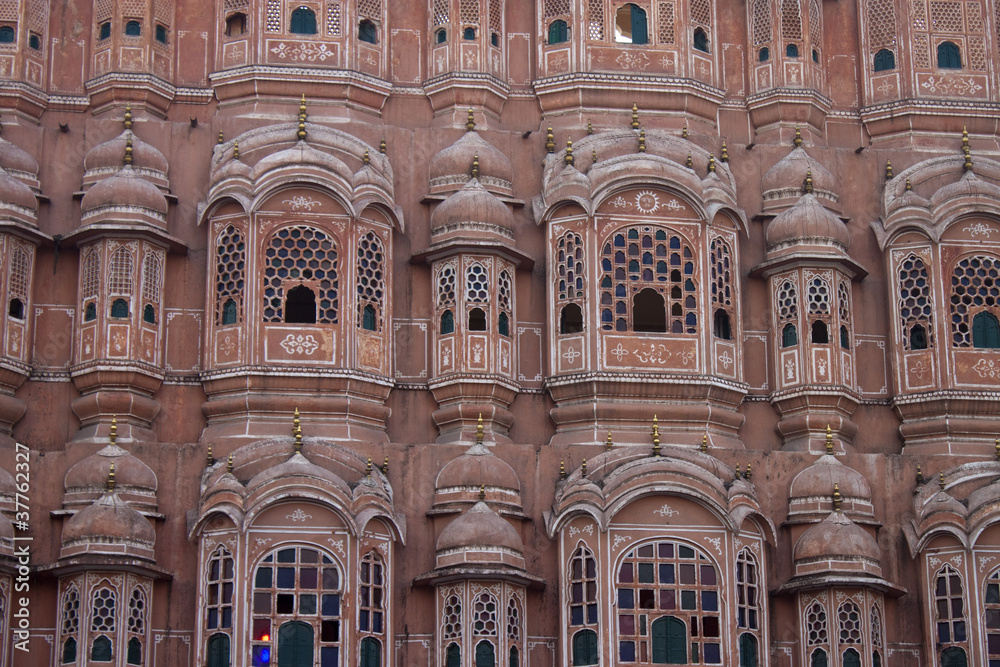 Detail of Hawa Mahal (Palace of the Winds) in Jaipur. India