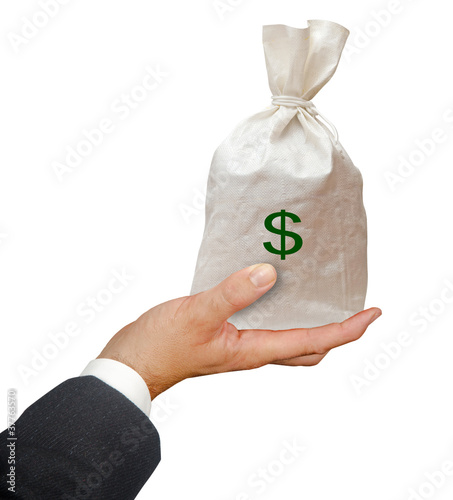 Hand with bag of dollars