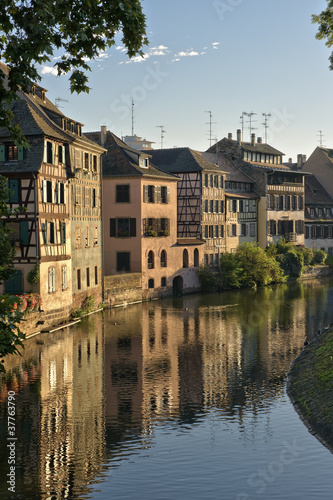 Medieval houses reflected in the river Ill, Strasbourg