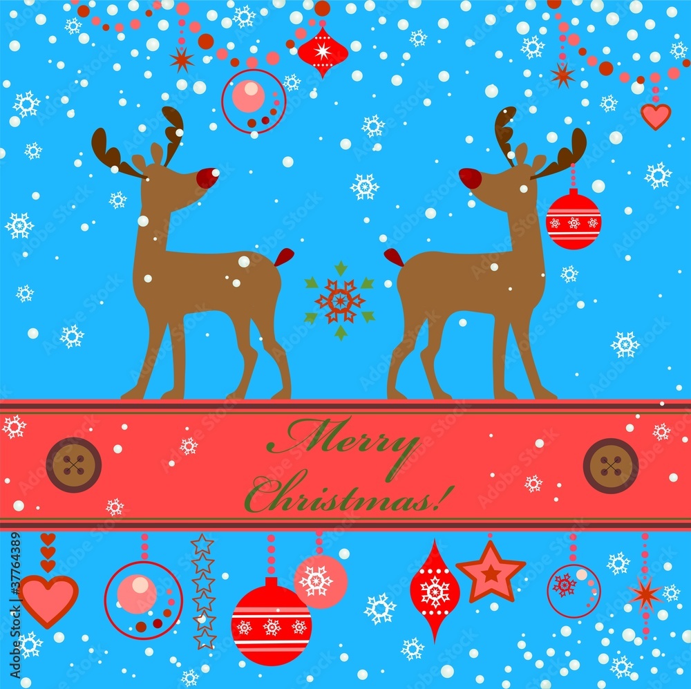 Naklejka premium Greeting xmas card with deer