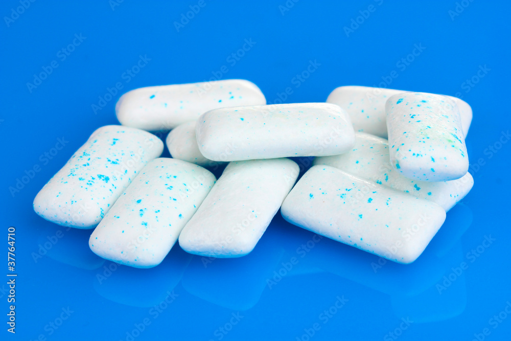 chewing gums on blue background chewing gums on blue background