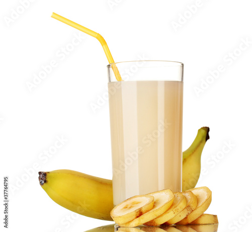 Banana juice with bananas isolated on white