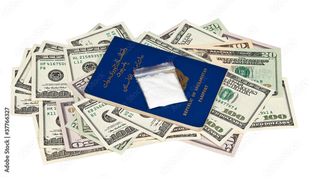 Package with drug over the Afghan passport and U.S. dollars Package with drug over the Afghan passport and U.S. dollars