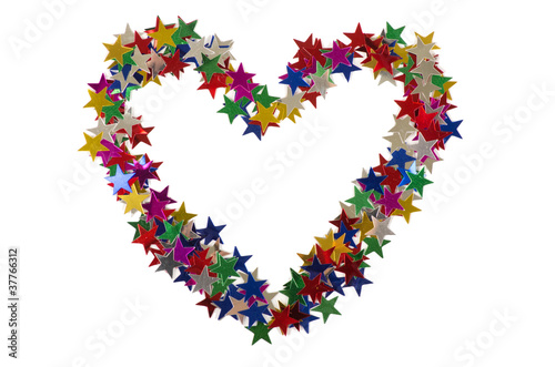 Big heart composed of many colored stars on white