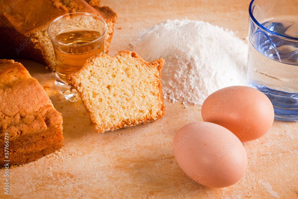Slices of Cake with Raw Ingredients and Dessert Wine Glass Slices of Cake with Raw Ingredients and Dessert Wine Glass