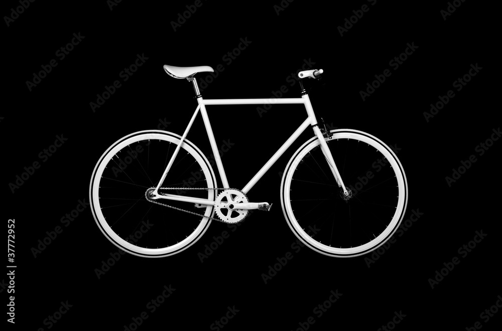 bicicletta bianca lato su fondo nero con riflesso bicicletta bianca lato su fondo nero con riflesso