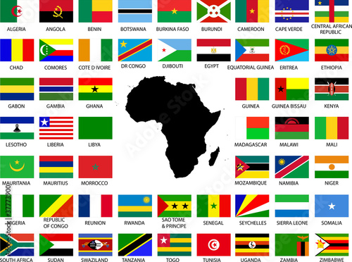 Collection of African flags with continent - vector