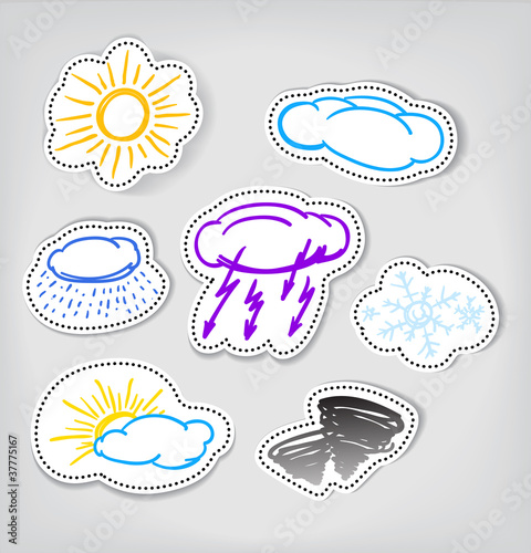 Hand-drawn weather color icons set