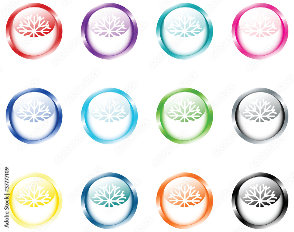Set Of Isolated Round Buttons with Snowflakes Set Of Isolated Round Buttons with Snowflakes