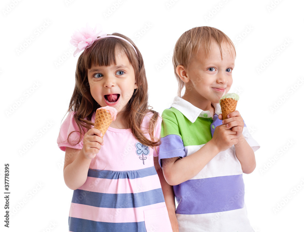 happy children twins girl and boy with ice cream in studio isola happy children twins girl and boy with ice cream in studio isola