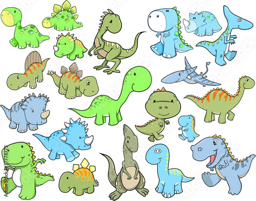 Fototapeta Naklejka Na Ścianę i Meble -  Cute Dinosaur Vector Illustration Design Set