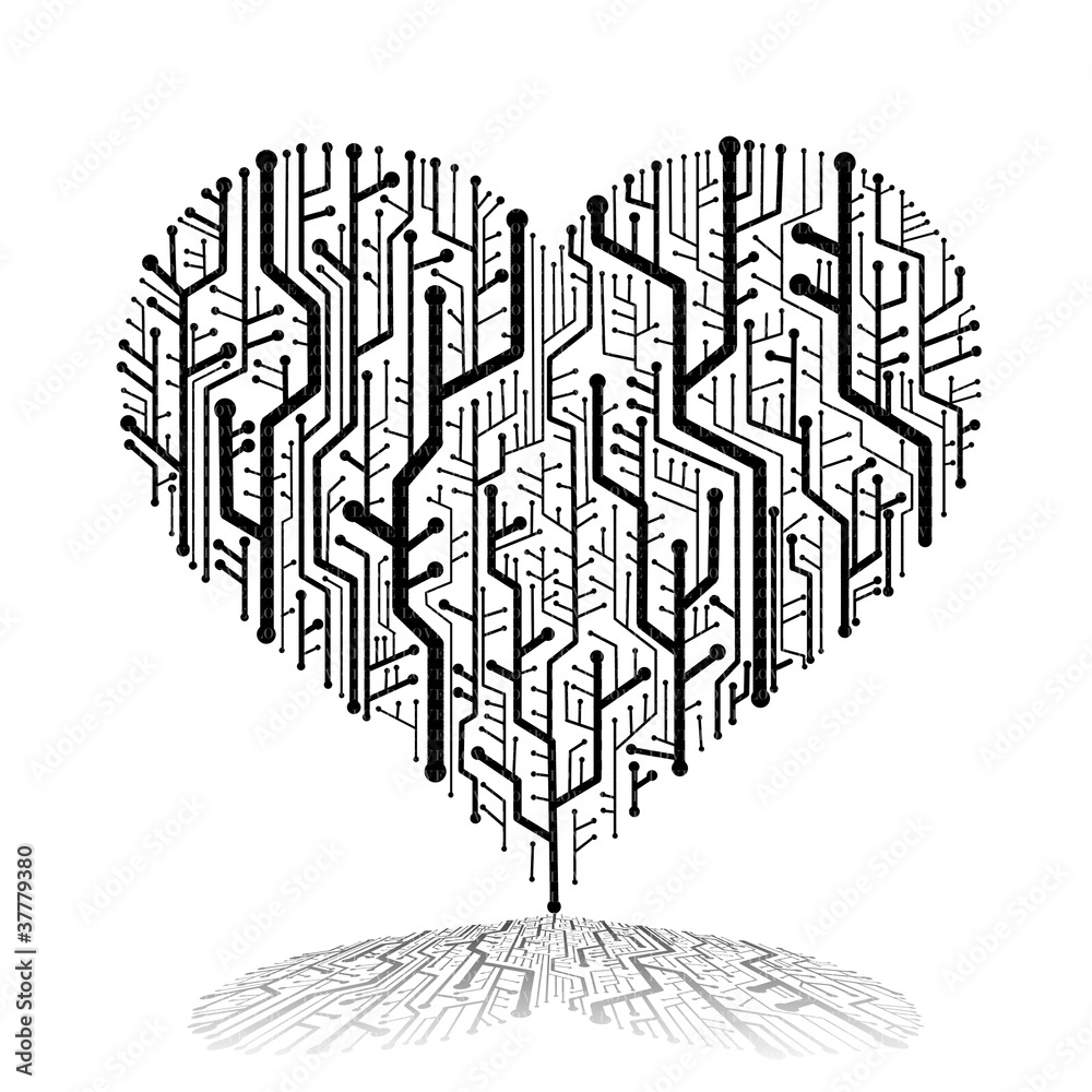 Circuit board in Heart shape with shadow on ground