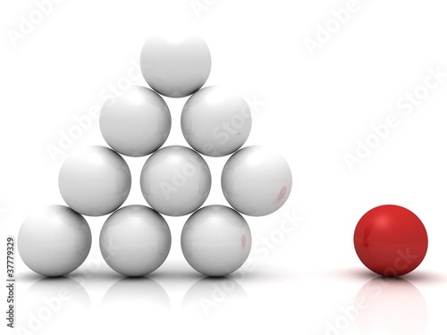 individual red ball as element of business pyramid