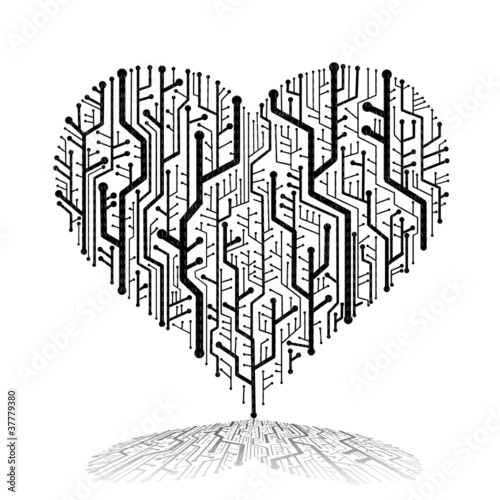 Circuit board in Heart shape with shadow on ground