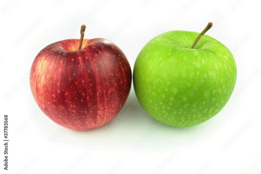 Red and green apple on white background Red and green apple on white background
