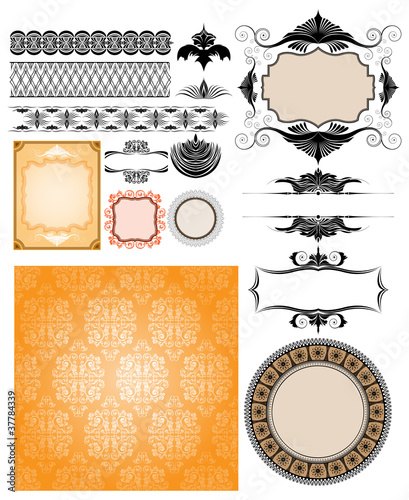 Collection of different ornamented vector design elements.