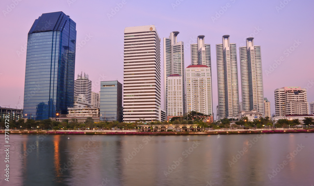 Fototapeta premium Bangkok city with reflection, Thailand