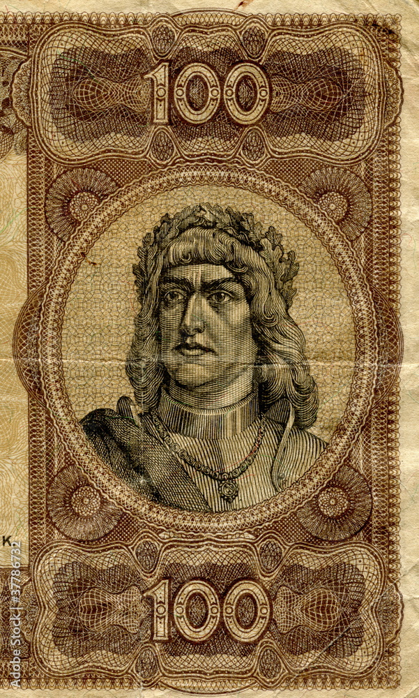 Detail of Hungary's szaz korona - king Matthias I