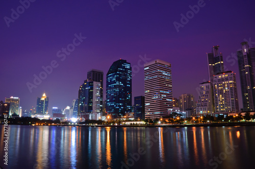 Bangkok city night view with reflection