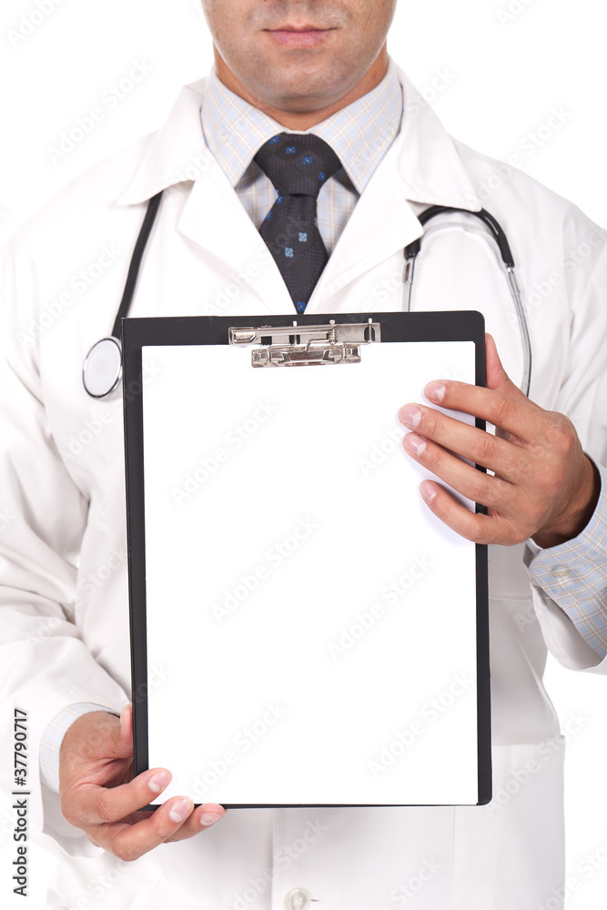 doctor showing blank clipboard to write it doctor showing blank clipboard to write it