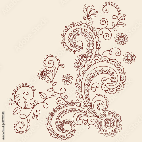 Fototapeta Naklejka Na Ścianę i Meble -  Flowers Henna Doodle Vines Vector Design Elements
