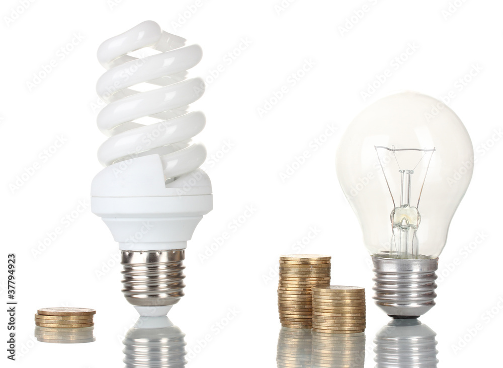 Comparison of ordinary light bulbs with energy saving lamp Comparison of ordinary light bulbs with energy saving lamp