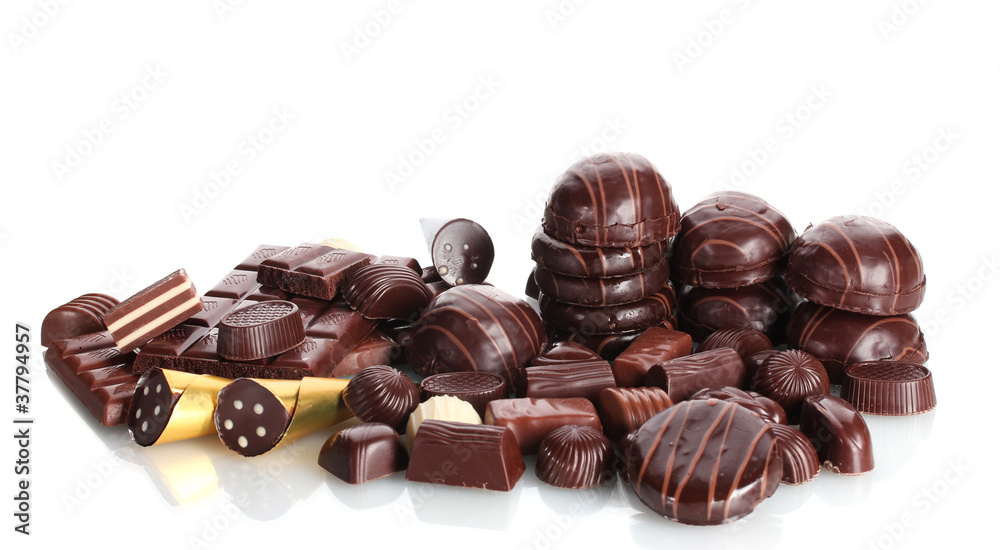 Many different chocolate candy isolated on white Many different chocolate candy isolated on white