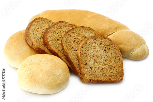 Bread and loafs close-up on a white background
