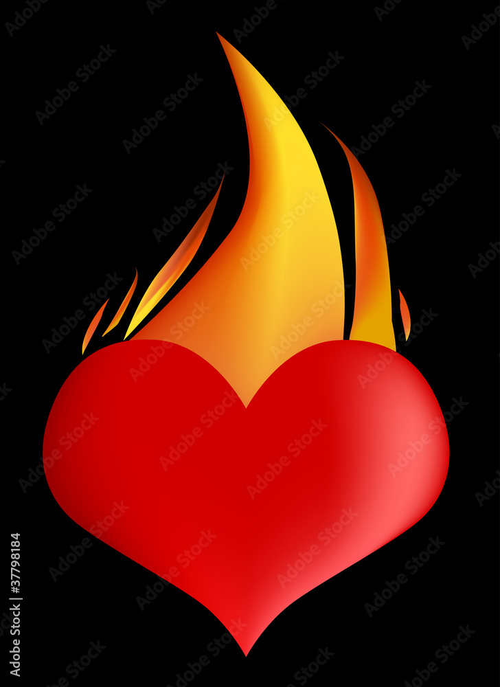 heart in flame on black background heart in flame on black background