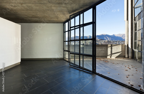 modern villa large window with panoramic view, interior