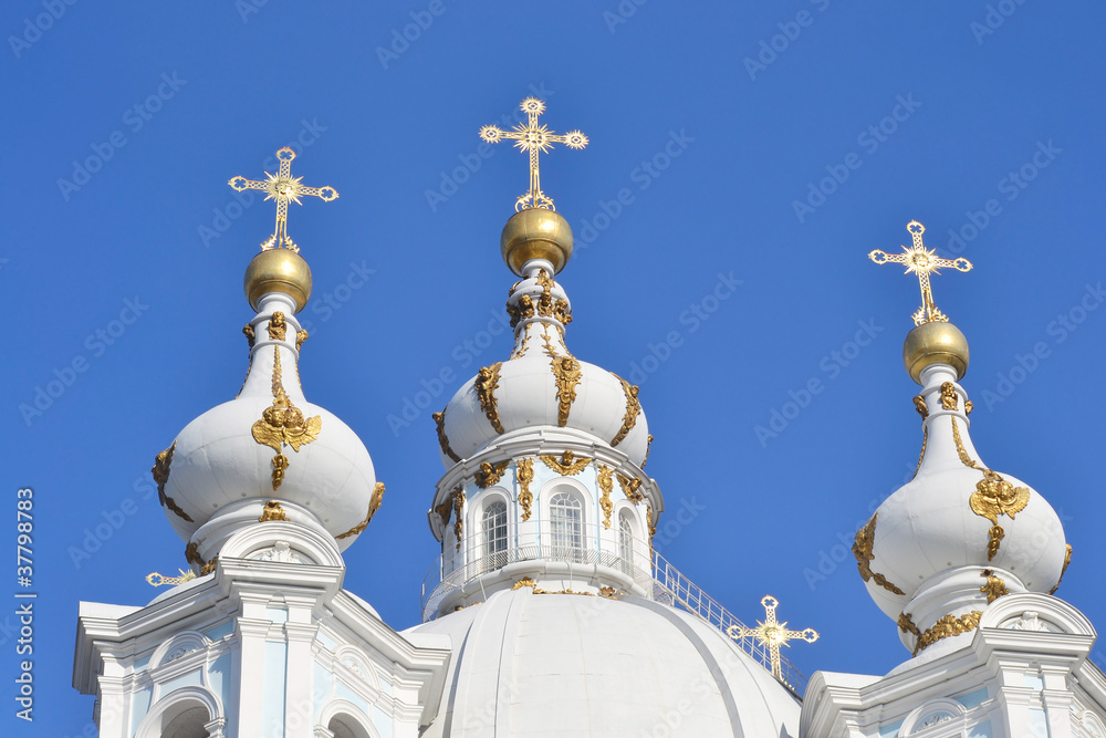 Smolny Cathedral on a sunny spring day