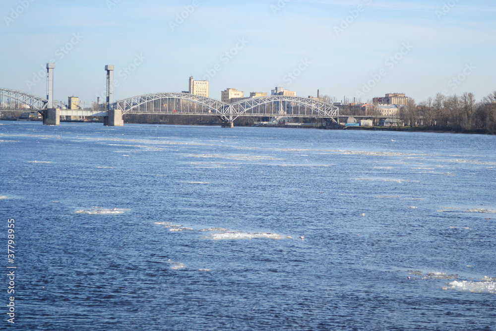 Neva river and Finland Railway Bridge