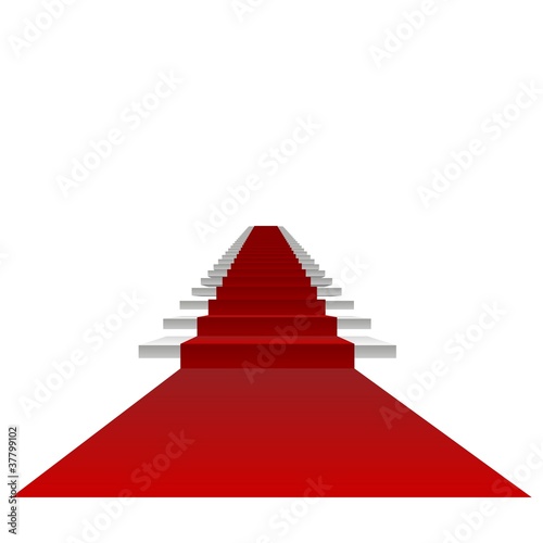 Vector concept 3D white stair and red carpet