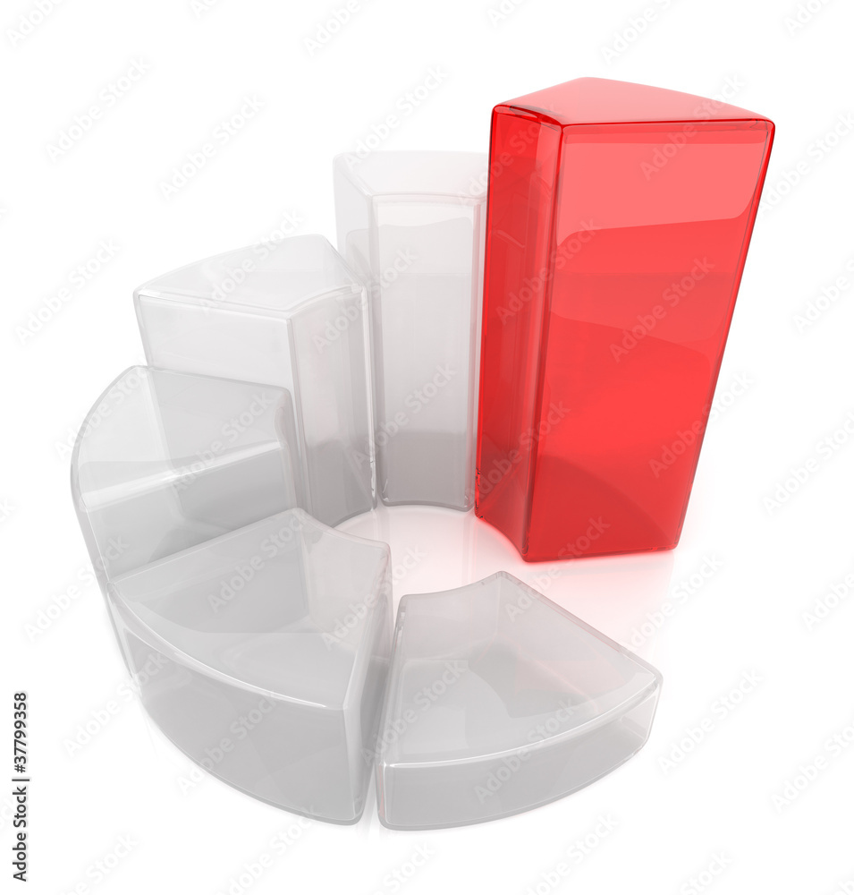 Glass chart. Business diagram 3D. Icon isolated on white backgro Glass chart. Business diagram 3D. Icon isolated on white backgro