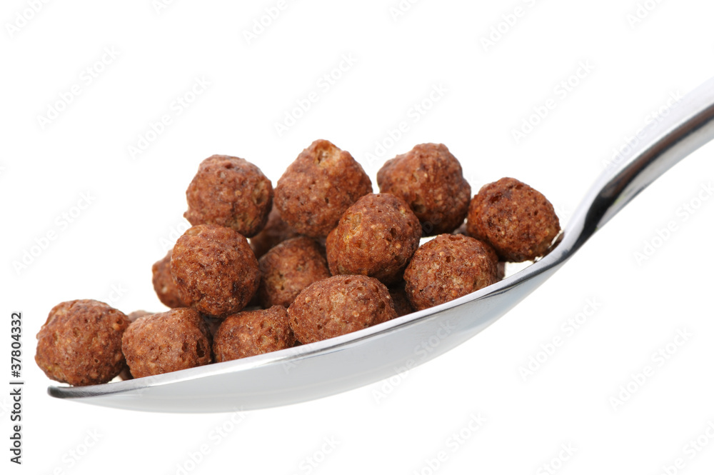 Chocolate cornflakes. A dry breakfast in a spoon. Chocolate cornflakes. A dry breakfast in a spoon.