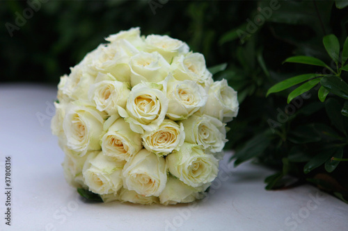 wedding bouquet of white roses.