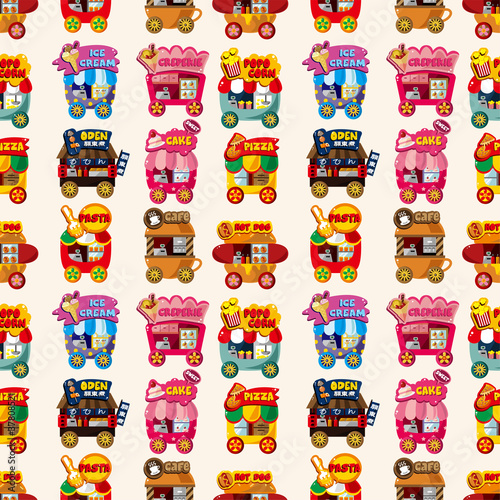 Cartoon market store car seamless pattern