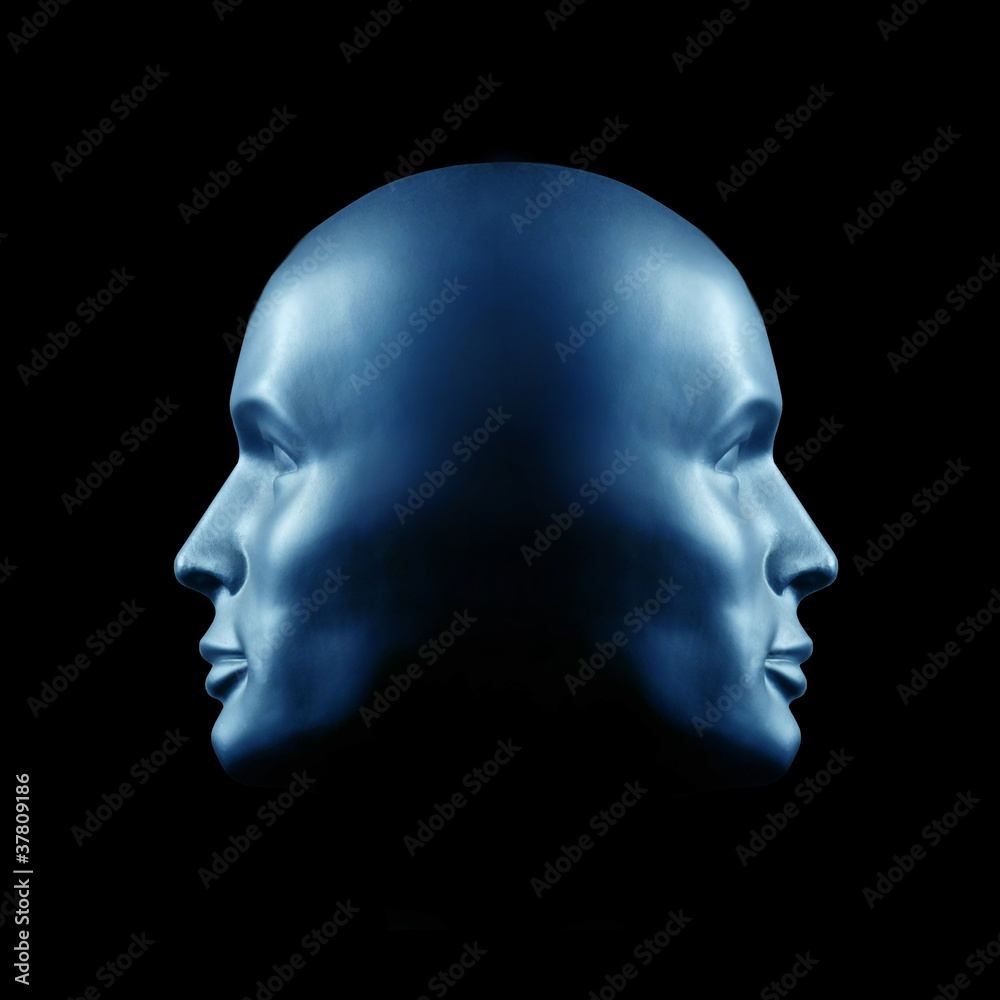 Two-faced head statue - obrazy, fototapety, plakaty 