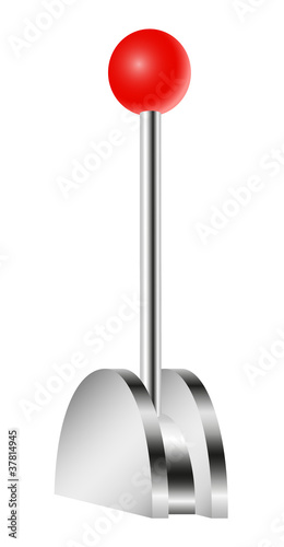 Metallic switch with red ball on white background