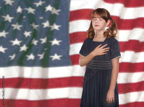 Принти на полотні Little Girl Pledging Allegiance to the Flag
