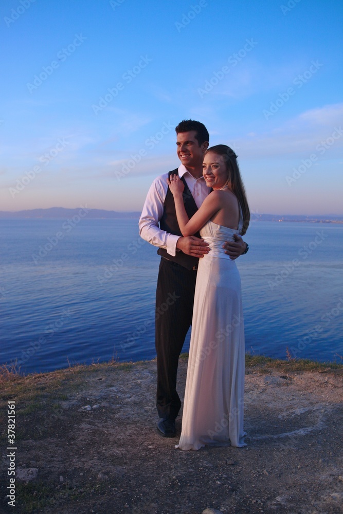 Attractive Wedding Couple Outdoors