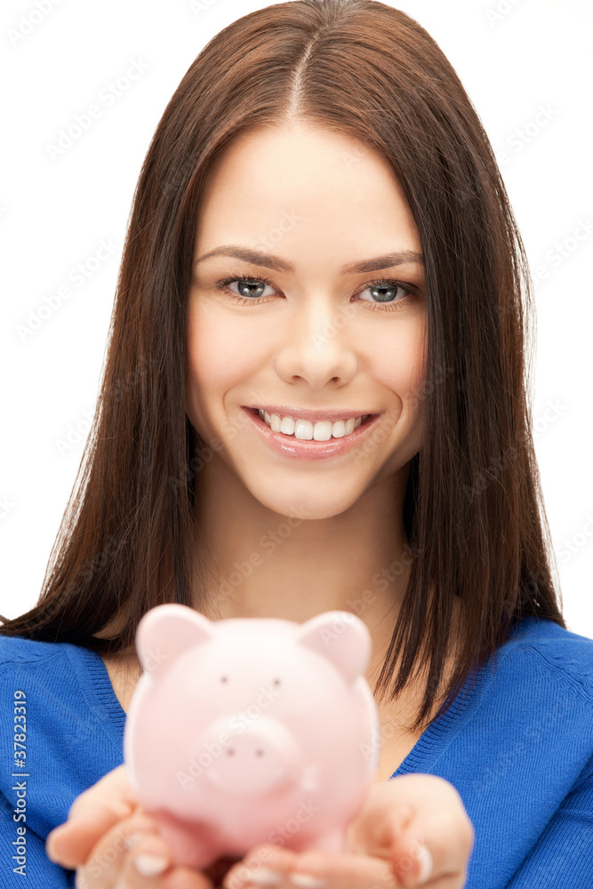 lovely woman with piggy bank lovely woman with piggy bank