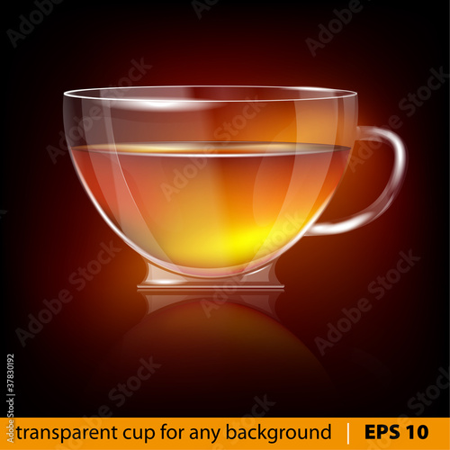 Shiny transparent glass cup with tea