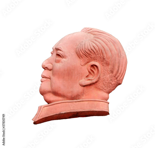 Stone sculpture of Mao Zedong isolated on white background photo
